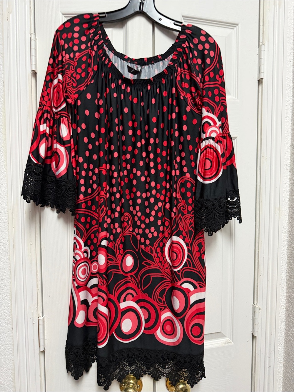 White Mark Black and Red Patterned Boho Dress